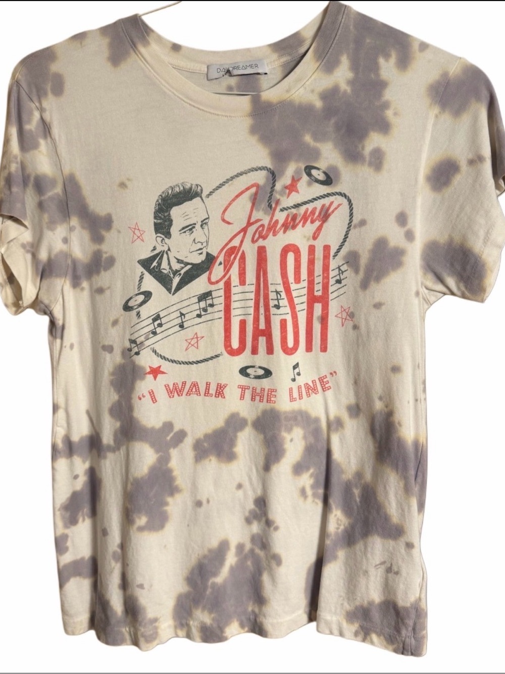 DAYDREAMER Johnny Cash Gray Tie-Dye Cotton T-shirt Women’s Size M